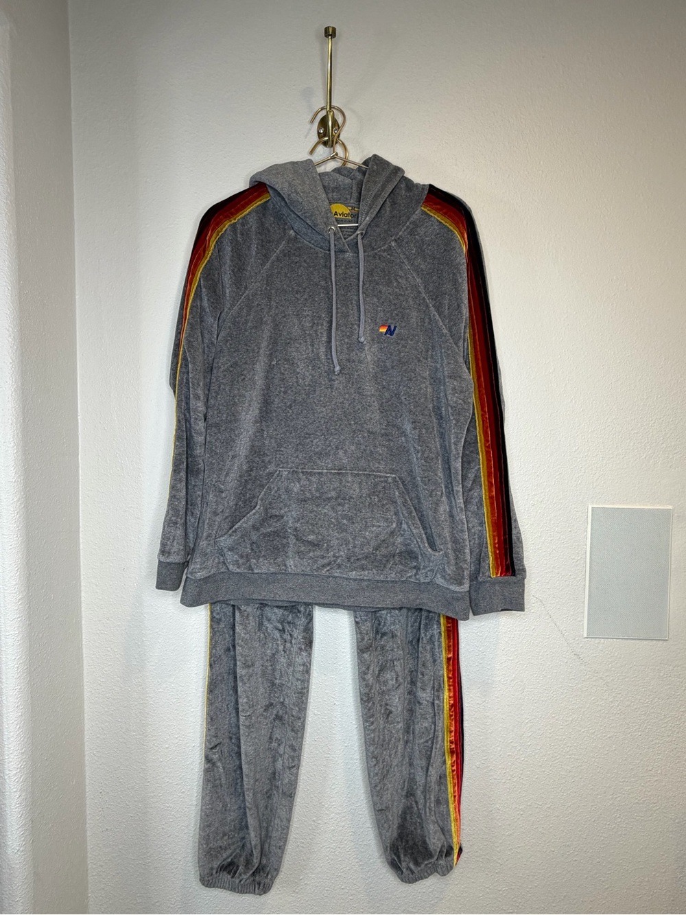 Aviator Nation Vintage Rainbow Stripe Velour Track Suit